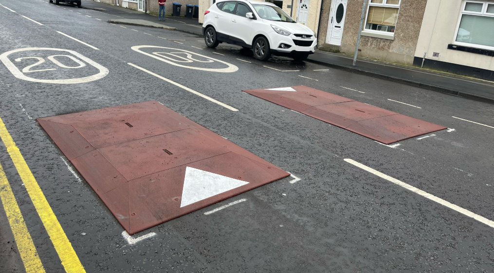 Example of speed cushions and 20mph road markings