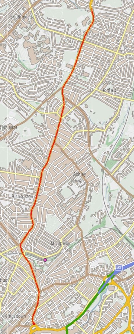 Map of A38 from Stoles Croft to Gloucester Road and side streets