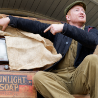 Dock worker in 1950s clothing