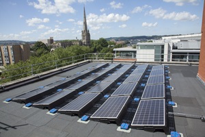 Solar panel set up on the roof of Temple Street building in Bristol