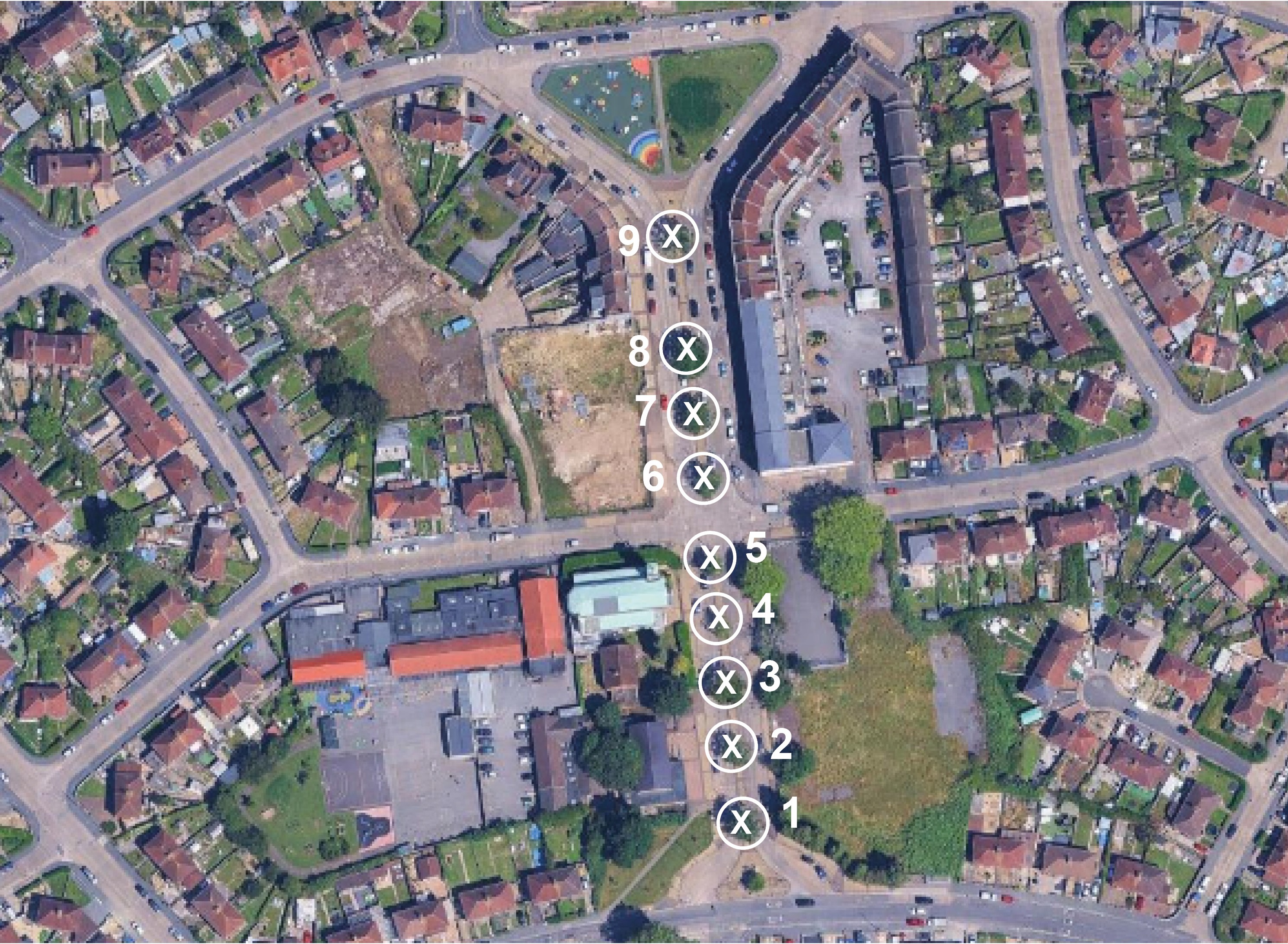 bird's eye view of 9 trees to be removed along Filwood Broadway