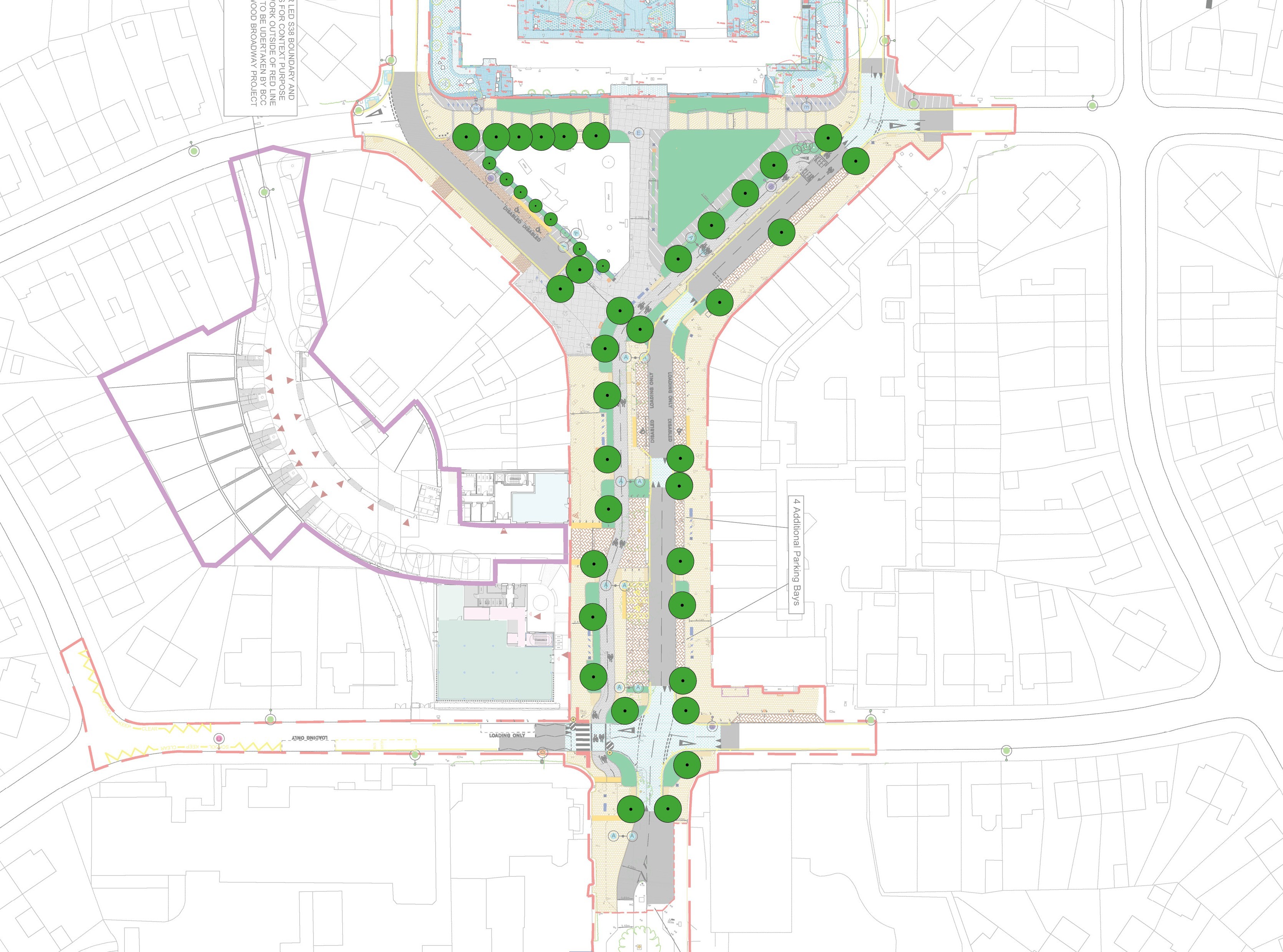 bird's eye view of proposed replacement tree planting