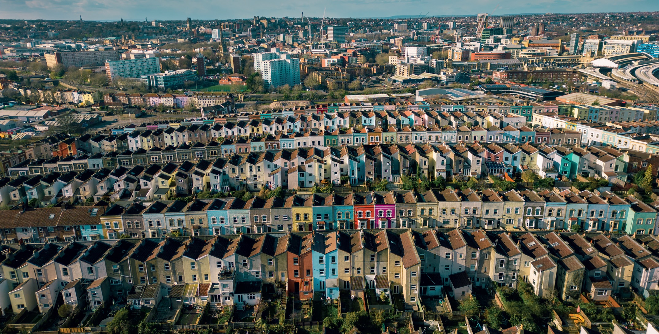 Overhead view of colourful houses