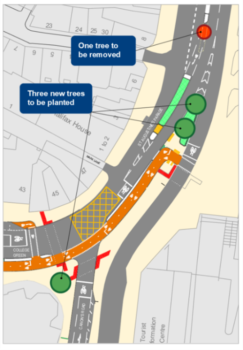 5 sections on Passage Road where trees have to be removed