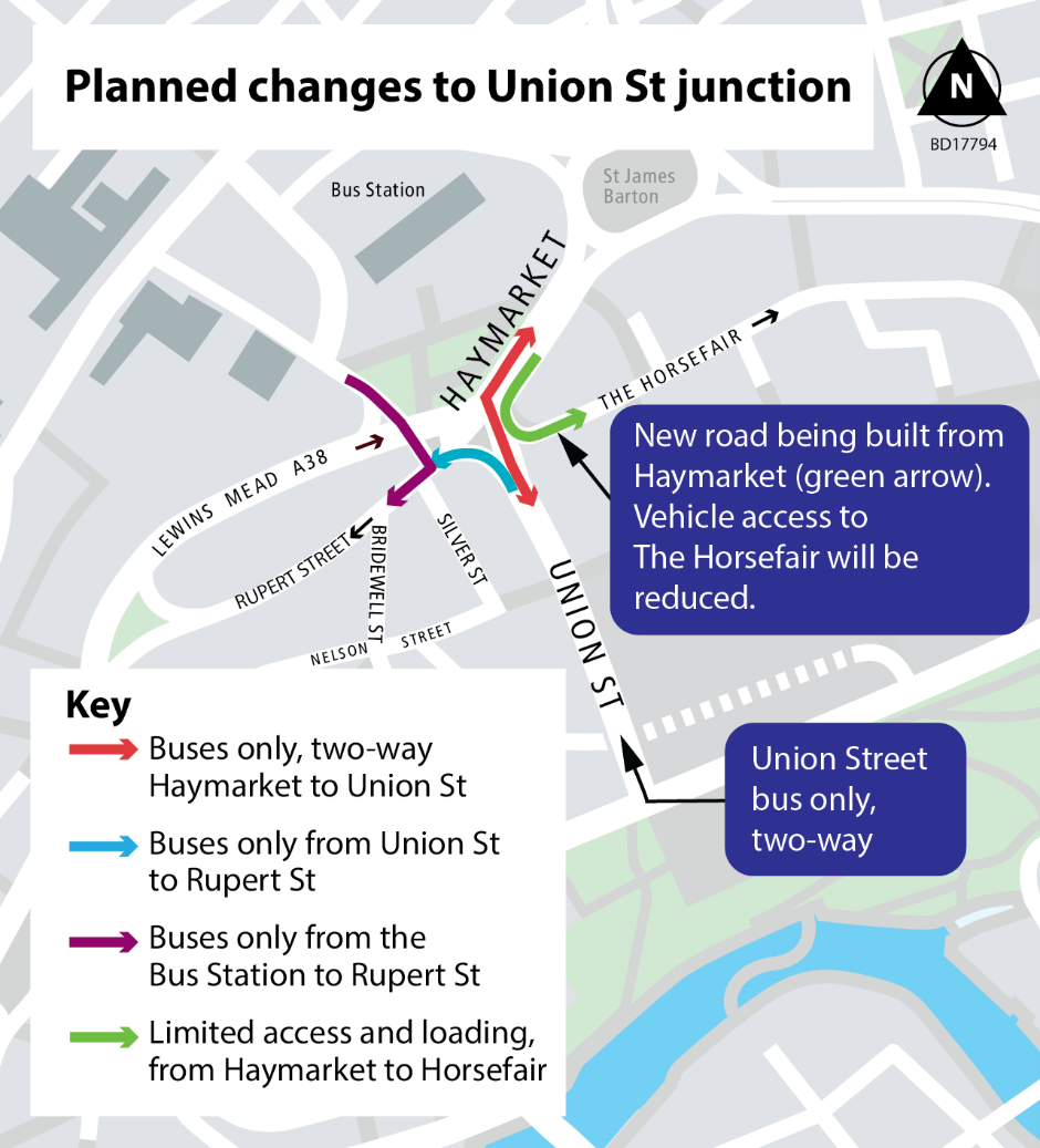 Diagram of Changes to the Union Street, The Haymarket and Lewins Mead junction
