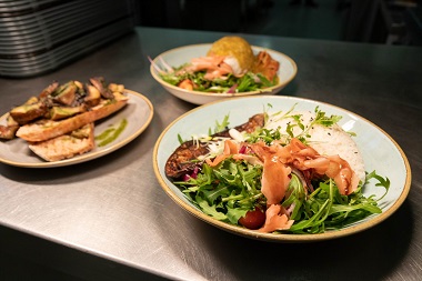 Three plates of healthy food