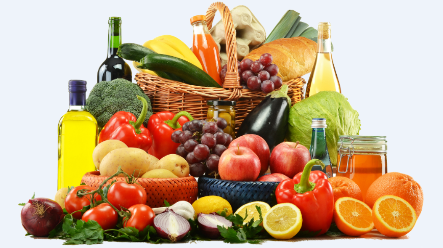 fruit ands vegetables in a basket