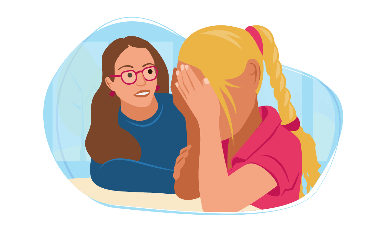 Woman looking at upset girl