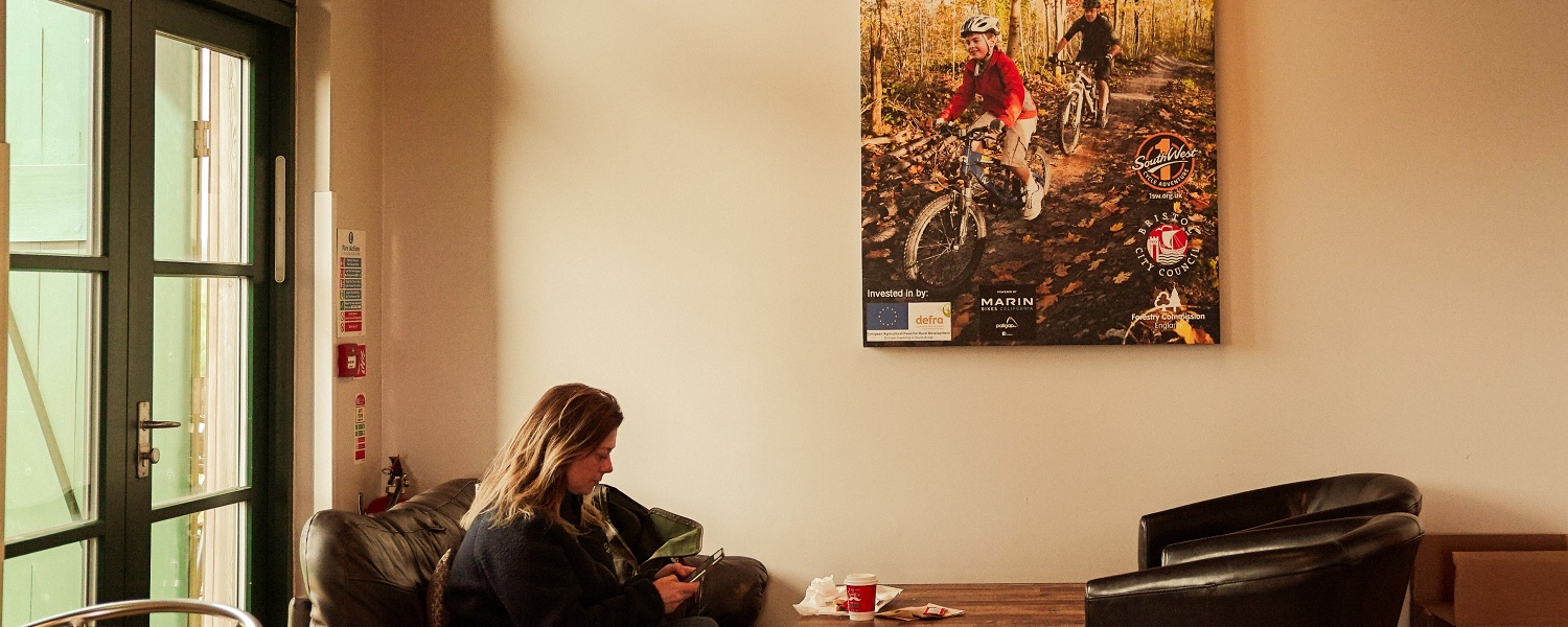 A customer inside the cafe