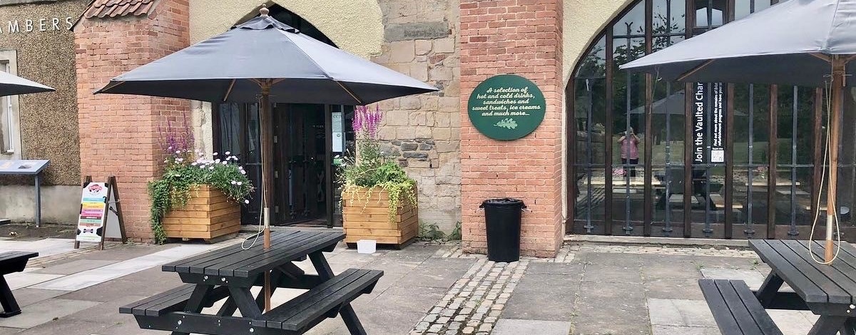 Outdoor seating in the cafe courtyard