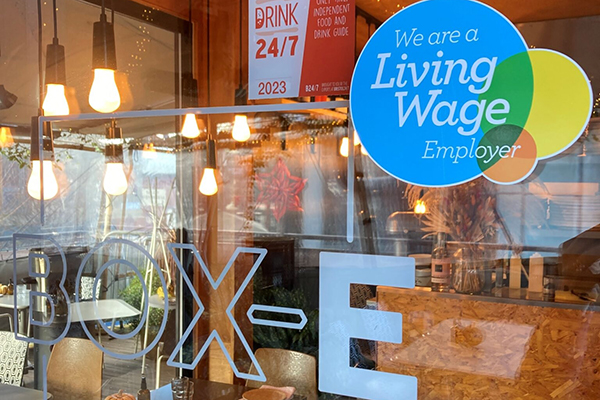 The front window of the Box-E restaurant in Bristol