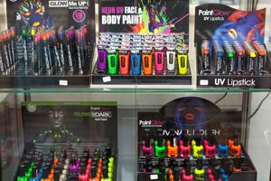 Body paint and nail varnish for sale in a shop