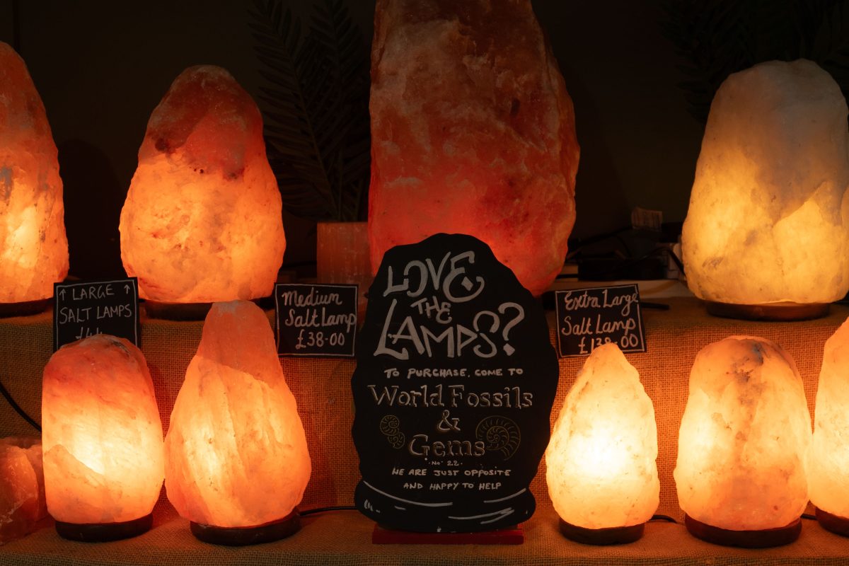 Some salt lamps lit up