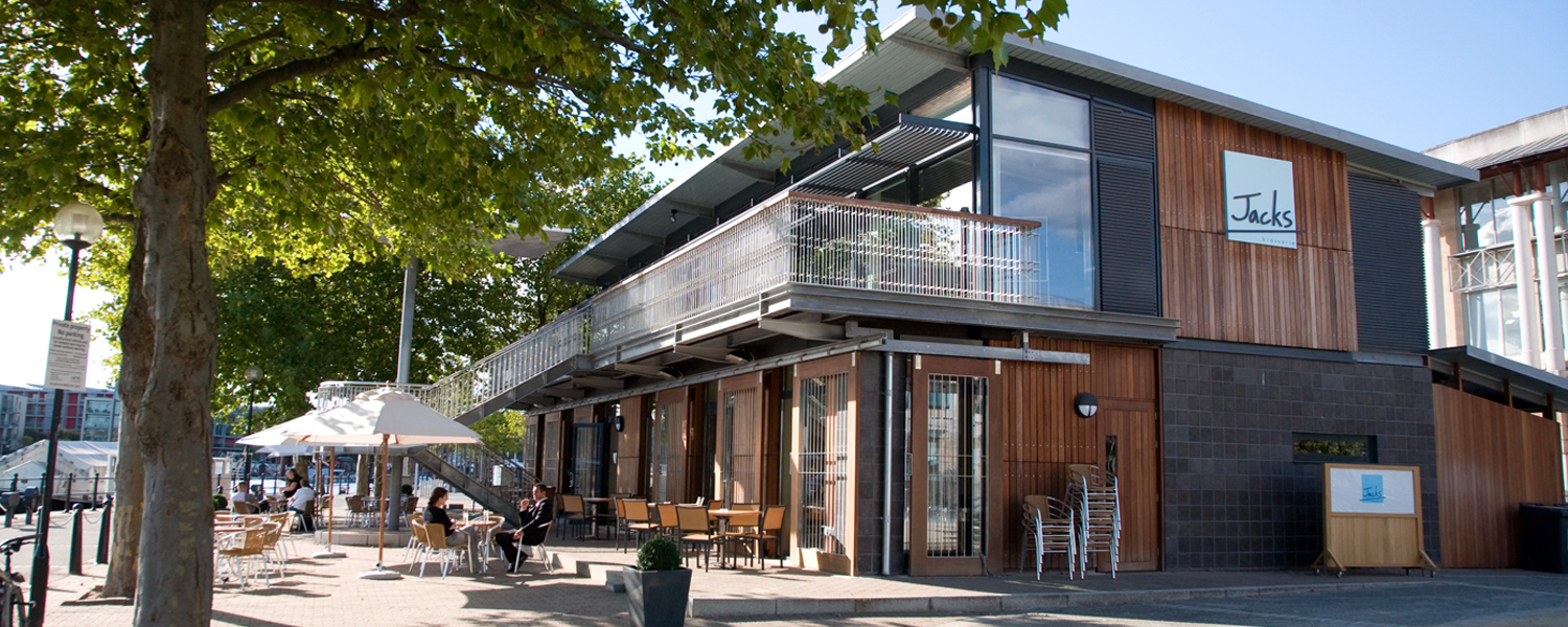 View of the Harbourside Pavilion from the side on a sunny day