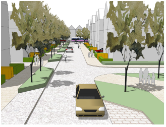 computer generated image of a typical streetscape in a residential street